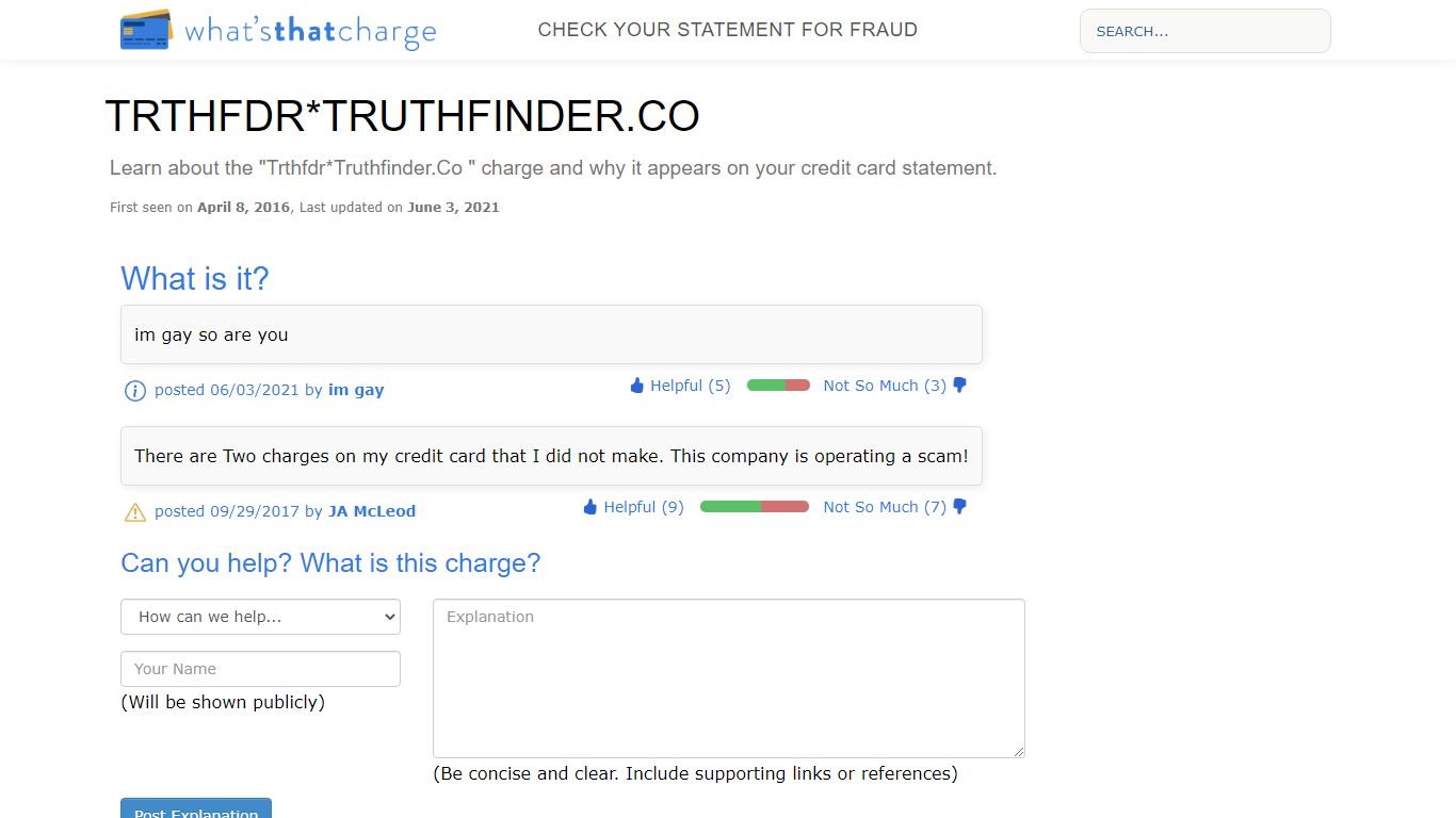 TRTHFDR*TRUTHFINDER.CO - What's That Charge