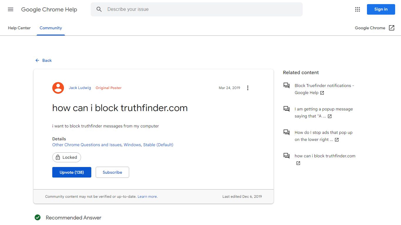 how can i block truthfinder.com - Google Chrome Community